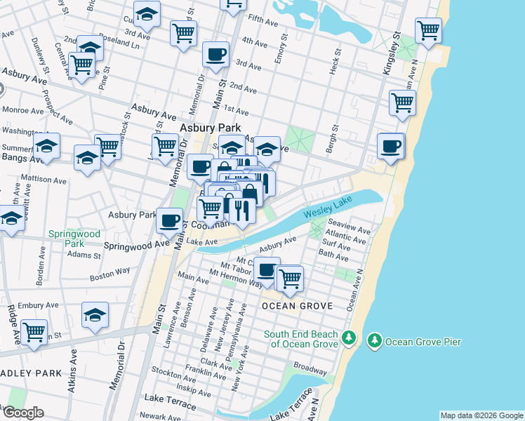 map of restaurants, bars, coffee shops, grocery stores, and more near 508 Cookman Avenue in Asbury Park