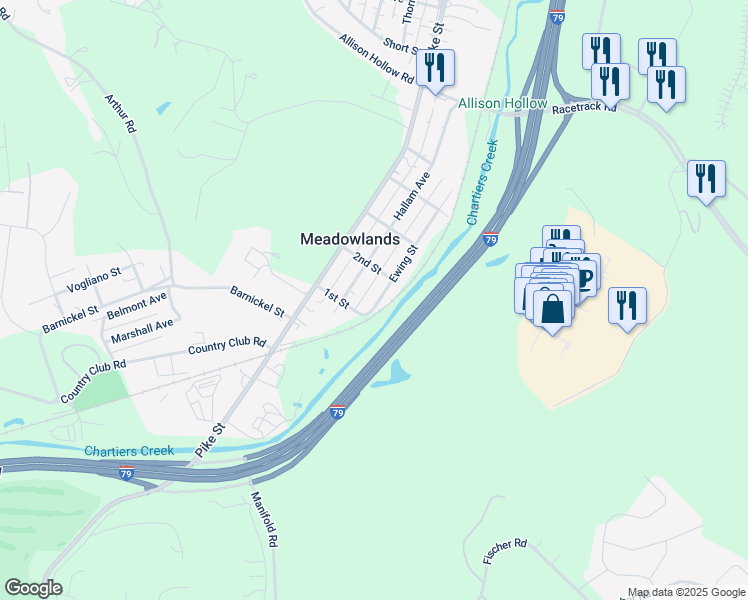 map of restaurants, bars, coffee shops, grocery stores, and more near 441 Ewing Street in Washington