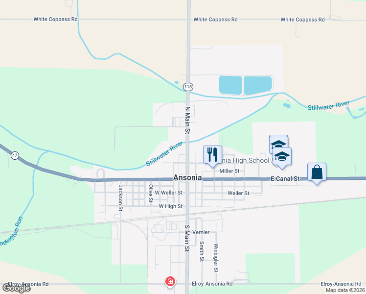 map of restaurants, bars, coffee shops, grocery stores, and more near 336 North Main Street in Ansonia