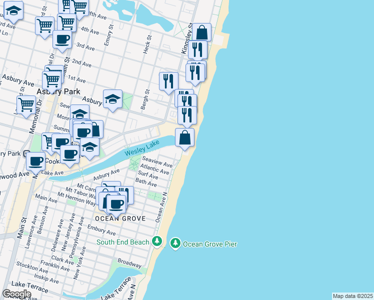 map of restaurants, bars, coffee shops, grocery stores, and more near 4 Boardwalk in Monmouth County