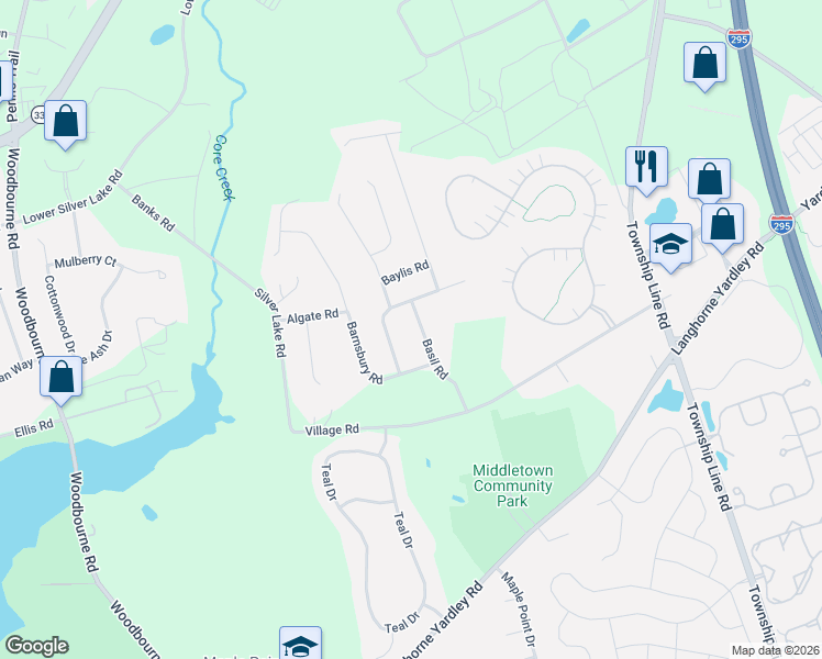 map of restaurants, bars, coffee shops, grocery stores, and more near 51 Dawson Road in Langhorne