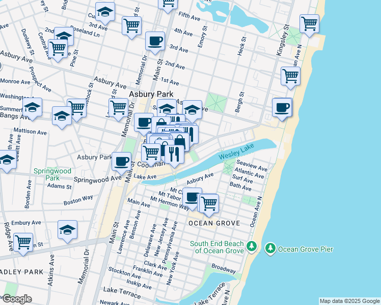 map of restaurants, bars, coffee shops, grocery stores, and more near 511 Cookman Avenue in Asbury Park