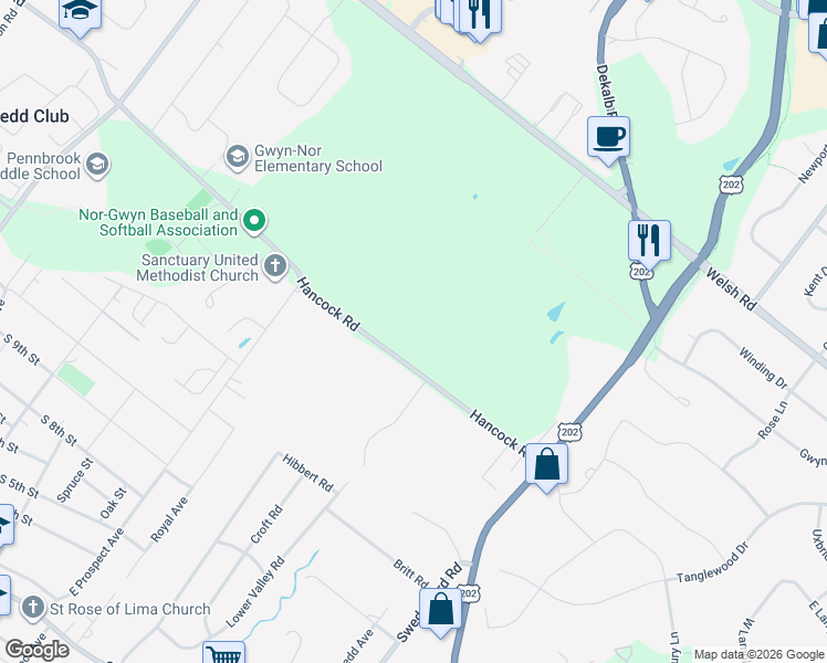 map of restaurants, bars, coffee shops, grocery stores, and more near in North Wales