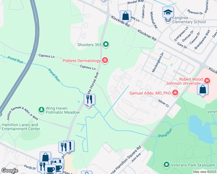 map of restaurants, bars, coffee shops, grocery stores, and more near 14 Juniper Way in Hamilton Township