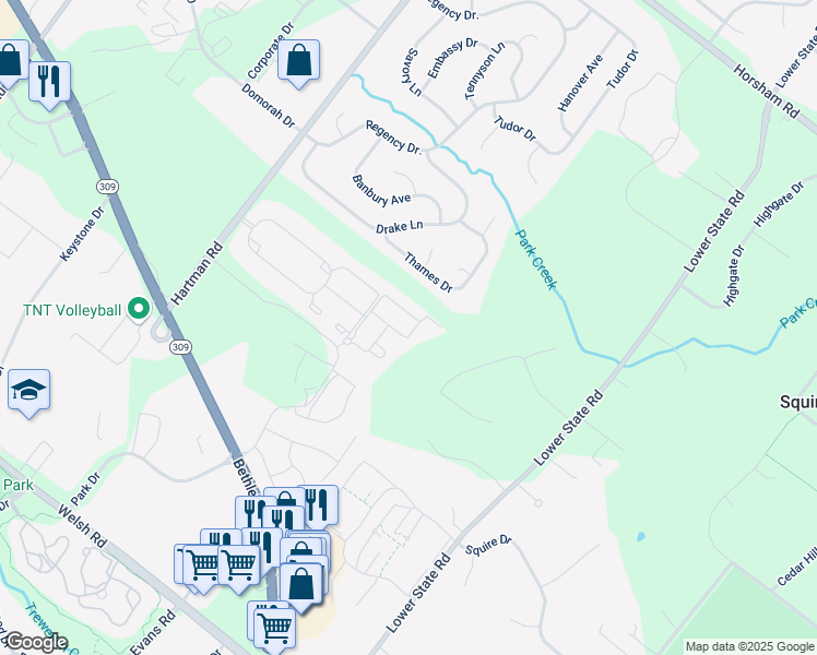 map of restaurants, bars, coffee shops, grocery stores, and more near 508 Ellison Drive in North Wales
