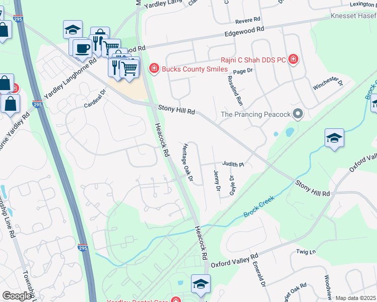 map of restaurants, bars, coffee shops, grocery stores, and more near 509 Heritage Oak Drive in Yardley