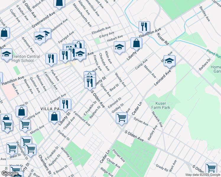 map of restaurants, bars, coffee shops, grocery stores, and more near 122 Beal Street in Hamilton Township