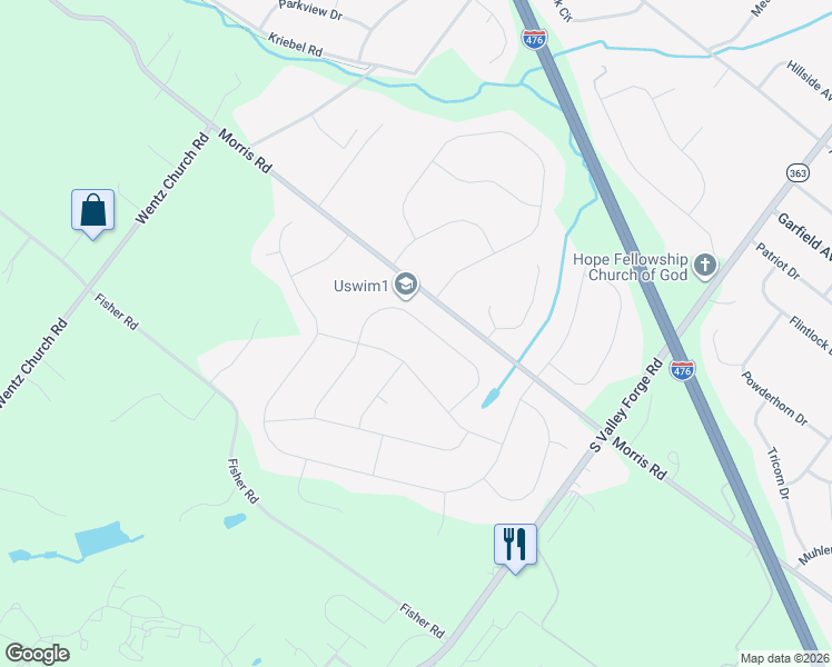 map of restaurants, bars, coffee shops, grocery stores, and more near 2268 Warner Rd in Lansdale