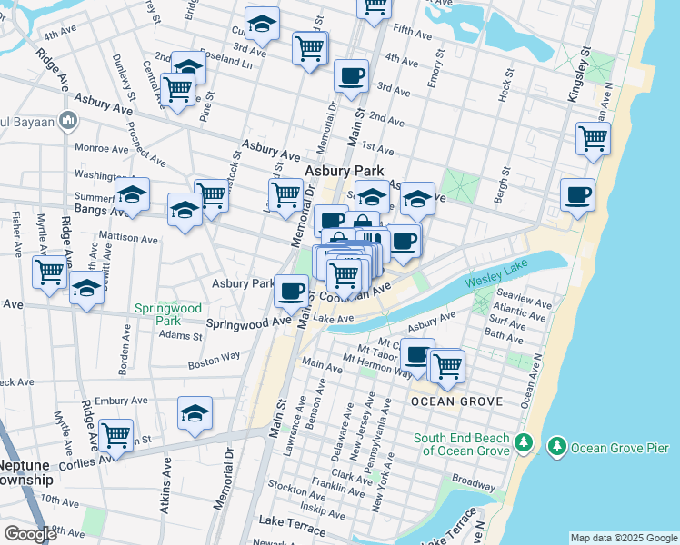map of restaurants, bars, coffee shops, grocery stores, and more near 649 Mattison Avenue in Asbury Park