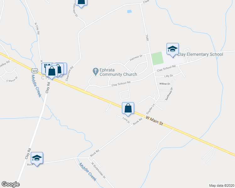 map of restaurants, bars, coffee shops, grocery stores, and more near 202 Mount Olive Lane in Ephrata