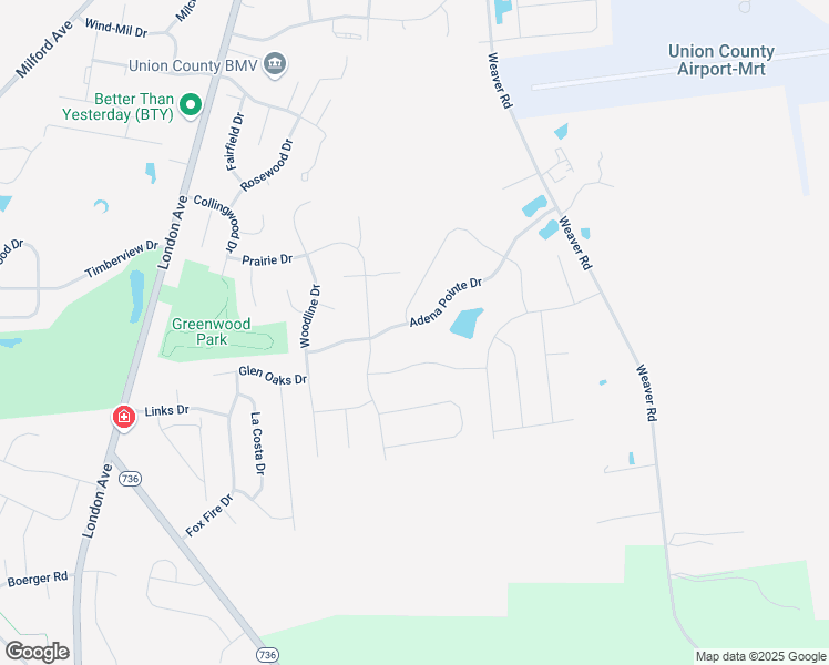map of restaurants, bars, coffee shops, grocery stores, and more near 1538 Adena Pointe Drive in Marysville