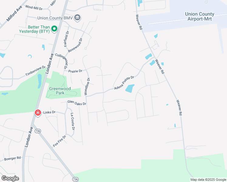 map of restaurants, bars, coffee shops, grocery stores, and more near 1538 Adena Pointe Drive in Marysville