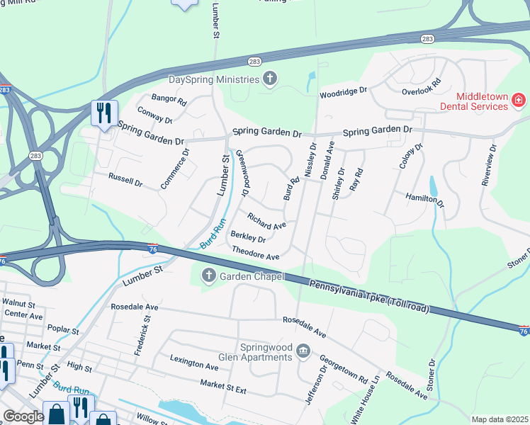 map of restaurants, bars, coffee shops, grocery stores, and more near 17 Richard Avenue in Middletown
