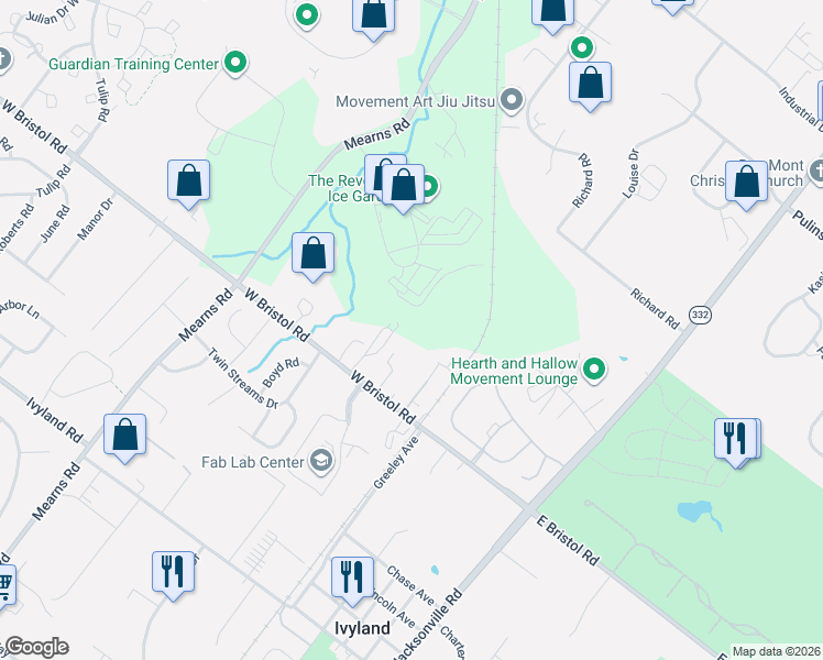 map of restaurants, bars, coffee shops, grocery stores, and more near Railroad St in Warminster