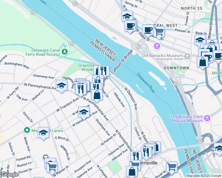 map of restaurants, bars, coffee shops, grocery stores, and more near 170 East Maple Avenue in Morrisville