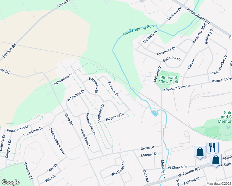 map of restaurants, bars, coffee shops, grocery stores, and more near 41 Keswick Drive in Mechanicsburg