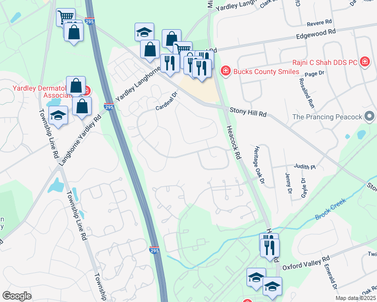 map of restaurants, bars, coffee shops, grocery stores, and more near 639B Rose Hollow Drive in Yardley