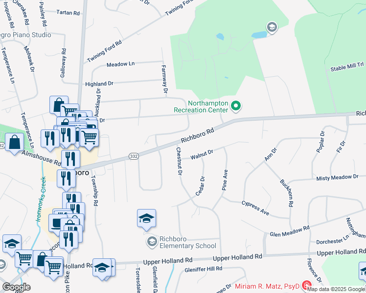 map of restaurants, bars, coffee shops, grocery stores, and more near 226 Newtown Richboro Road in Richboro
