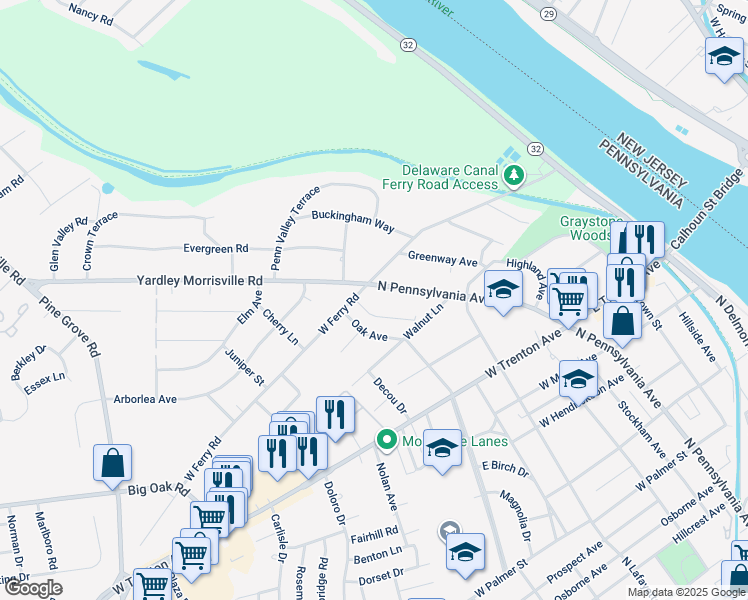 map of restaurants, bars, coffee shops, grocery stores, and more near 915 North Pennsylvania Avenue in Morrisville
