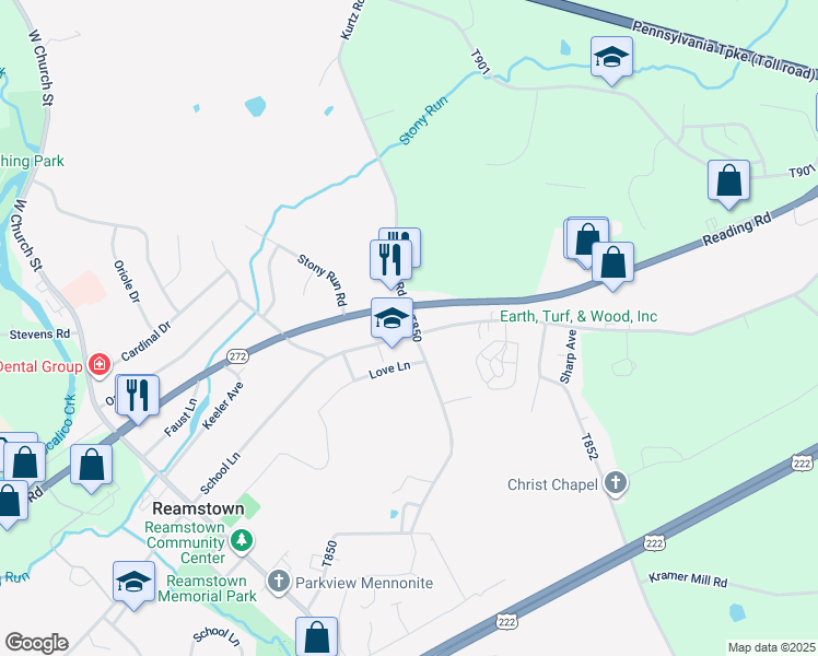 map of restaurants, bars, coffee shops, grocery stores, and more near 302 Park Street in Stevens