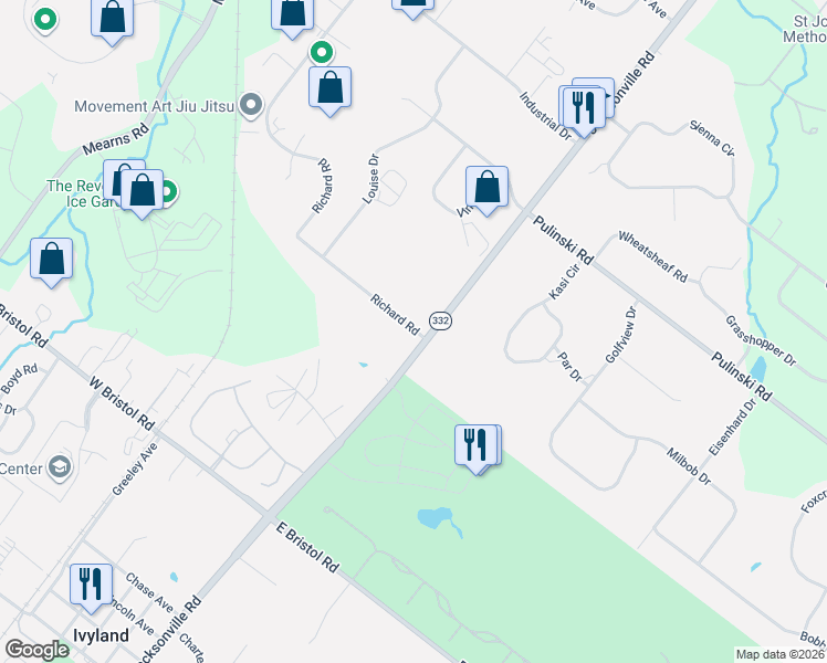 map of restaurants, bars, coffee shops, grocery stores, and more near 218 Jacksonville Road in Ivyland