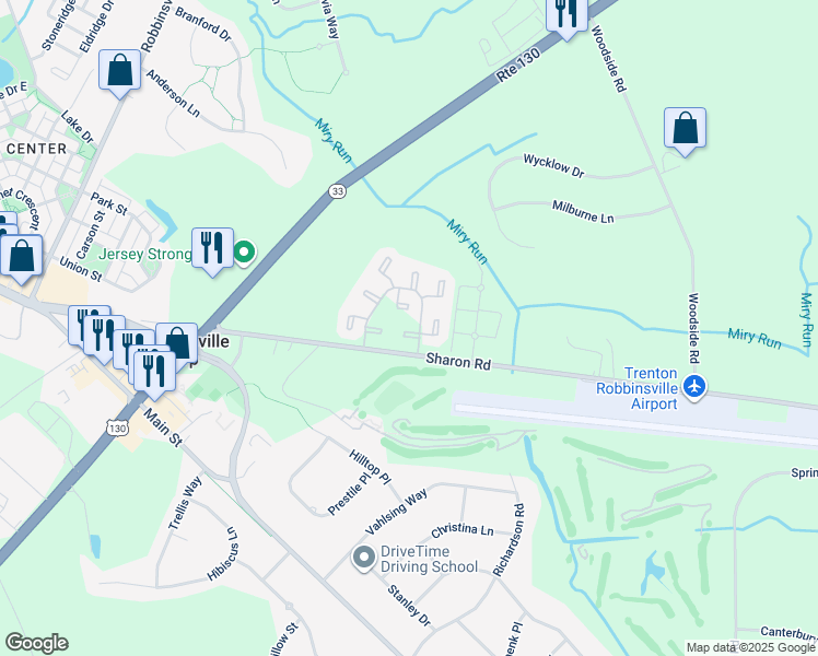 map of restaurants, bars, coffee shops, grocery stores, and more near 10 Isa Court in Robbinsville Township