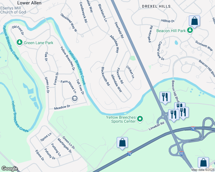map of restaurants, bars, coffee shops, grocery stores, and more near 144 Blacksmith Road in Camp Hill