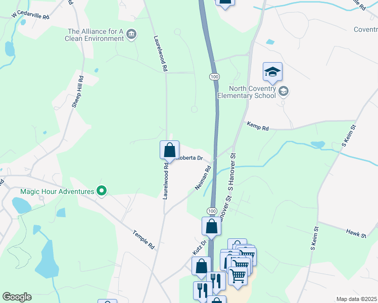 map of restaurants, bars, coffee shops, grocery stores, and more near 572 Roberta Drive in Pottstown