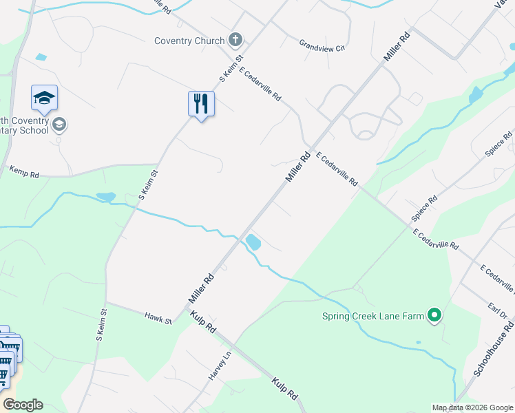 map of restaurants, bars, coffee shops, grocery stores, and more near 1257 Miller Road in Pottstown