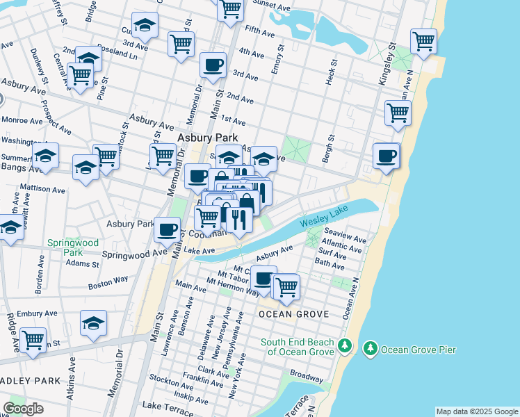 map of restaurants, bars, coffee shops, grocery stores, and more near 511 Cookman Avenue in Asbury Park