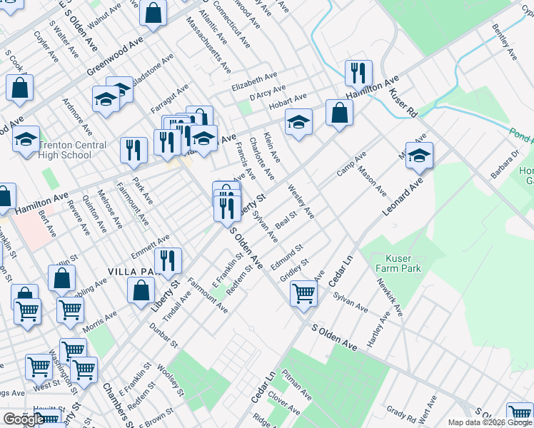 map of restaurants, bars, coffee shops, grocery stores, and more near 108 Beal Street in Hamilton Township