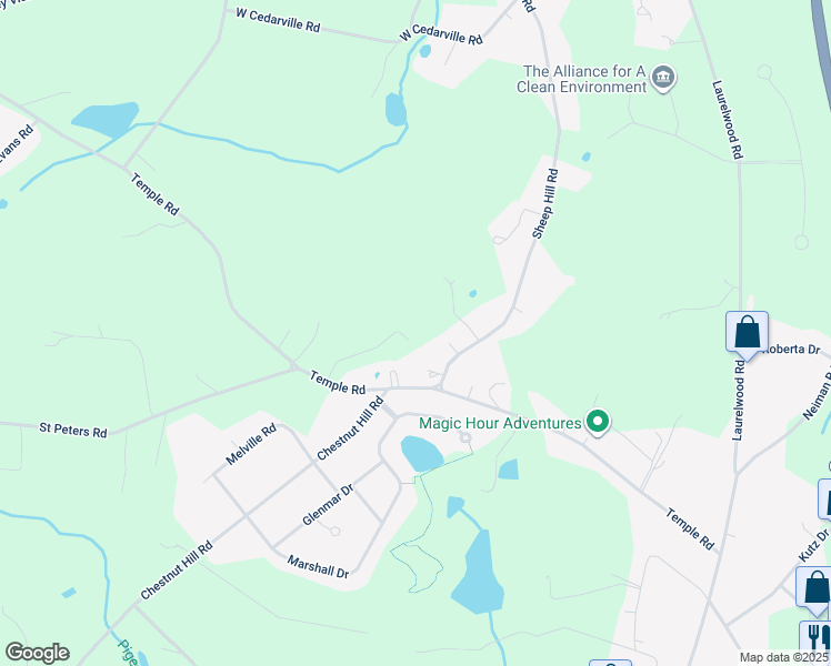 map of restaurants, bars, coffee shops, grocery stores, and more near 1033 Temple Road in Pottstown
