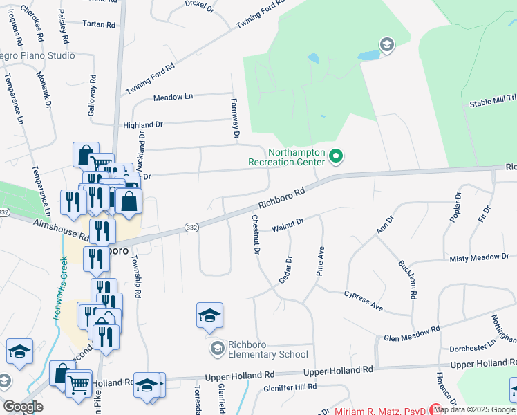 map of restaurants, bars, coffee shops, grocery stores, and more near 226 Newtown Richboro Road in Richboro
