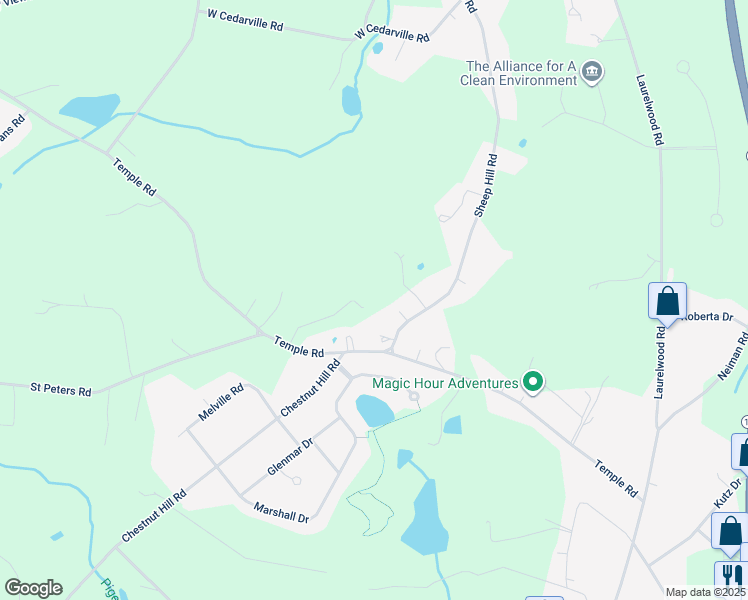 map of restaurants, bars, coffee shops, grocery stores, and more near 1033 Temple Road in Pottstown