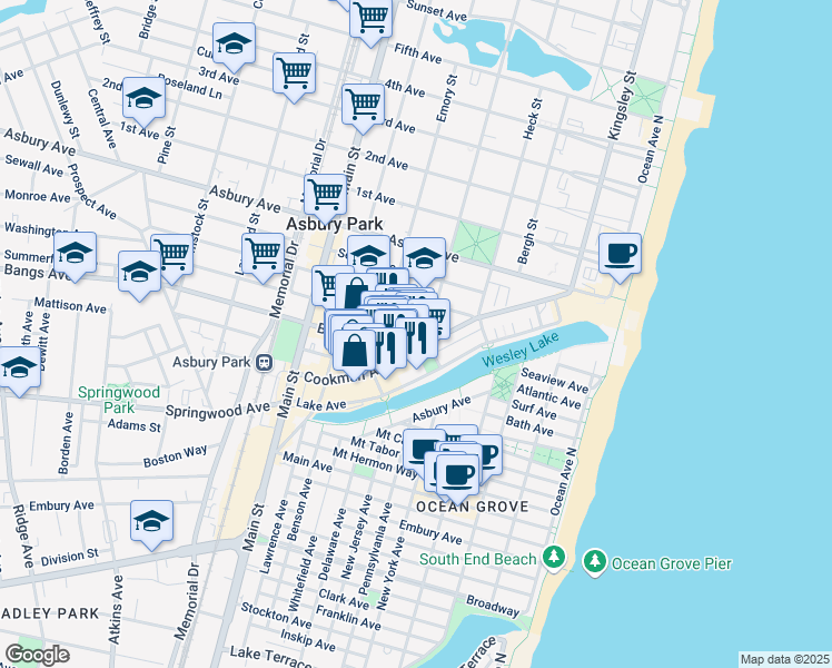 map of restaurants, bars, coffee shops, grocery stores, and more near 511 Cookman Avenue in Asbury Park