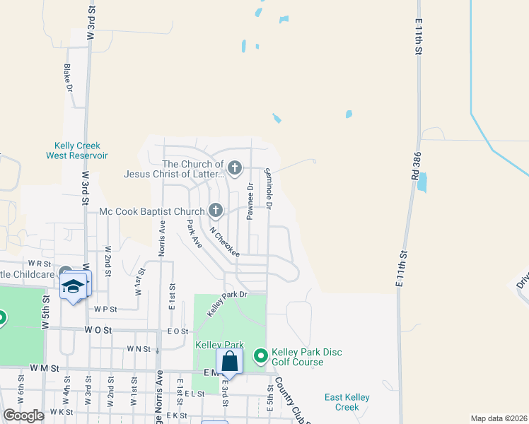 map of restaurants, bars, coffee shops, grocery stores, and more near in McCook