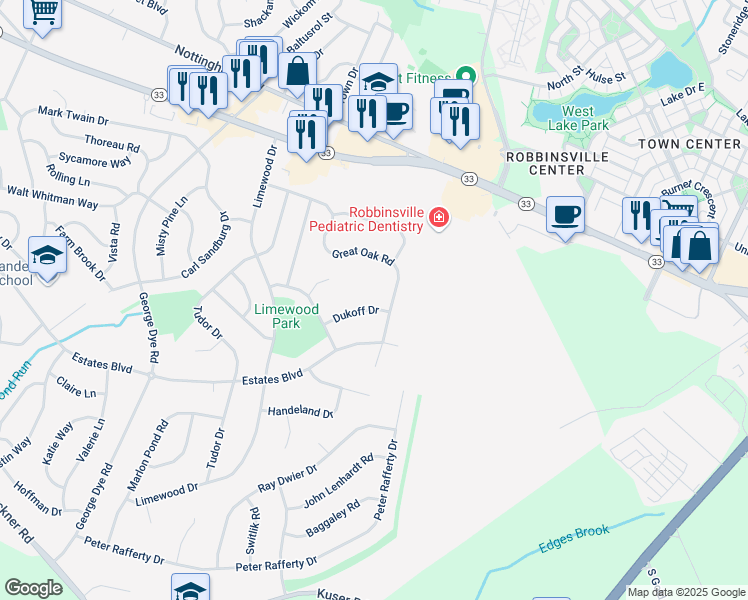 map of restaurants, bars, coffee shops, grocery stores, and more near 12 Dukoff Drive in Hamilton Township