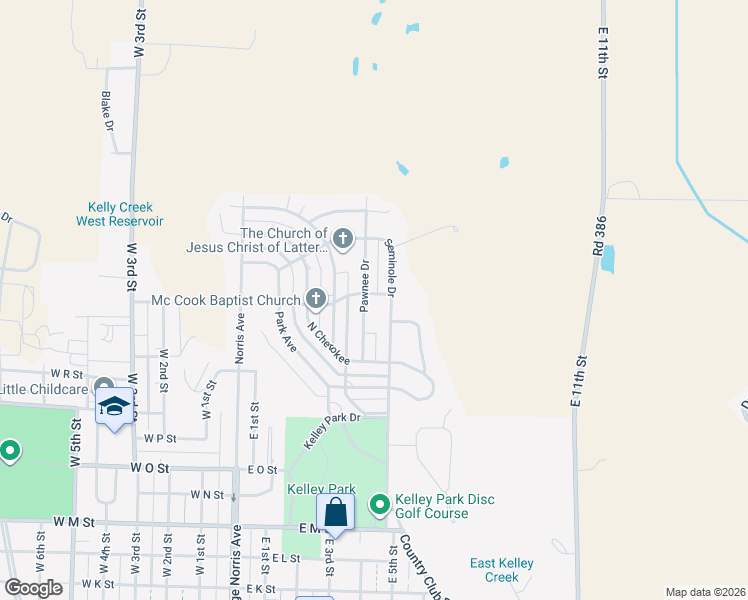 map of restaurants, bars, coffee shops, grocery stores, and more near 312 Pawnee Drive in McCook