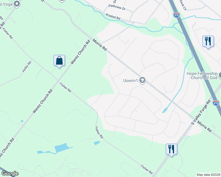 map of restaurants, bars, coffee shops, grocery stores, and more near 2220 Locust Drive in Lansdale