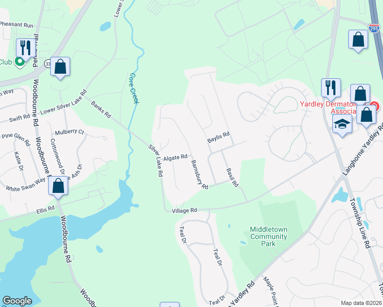 map of restaurants, bars, coffee shops, grocery stores, and more near 229 Barnsbury Road in Langhorne