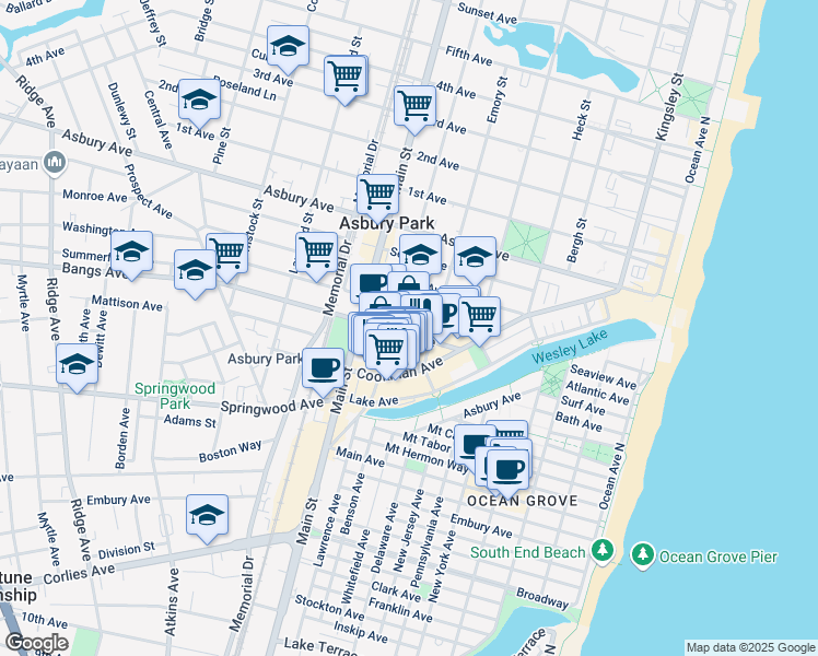 map of restaurants, bars, coffee shops, grocery stores, and more near 611 Bangs Avenue in Asbury Park