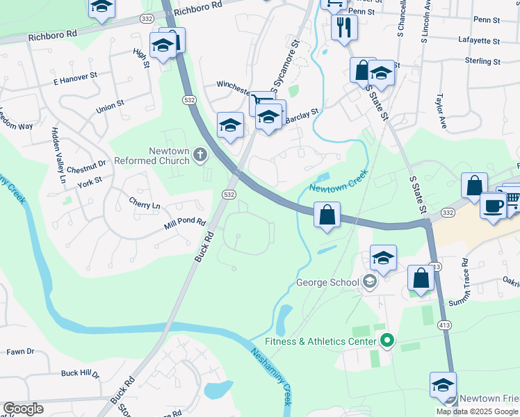 map of restaurants, bars, coffee shops, grocery stores, and more near 508 Diamond Drive in Newtown