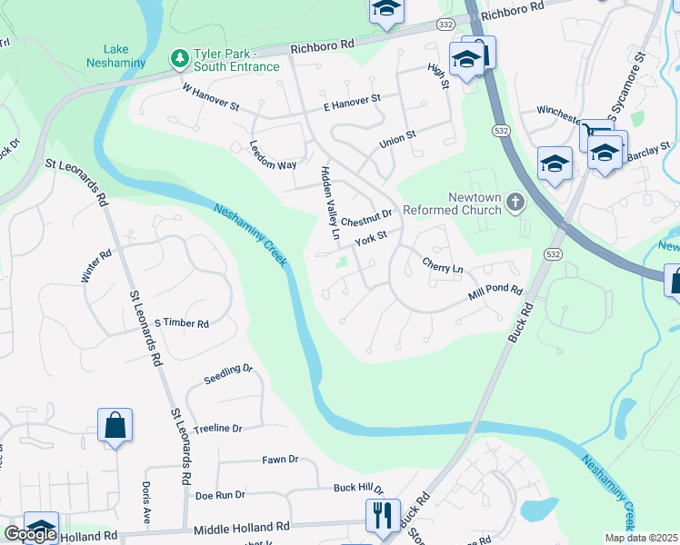 map of restaurants, bars, coffee shops, grocery stores, and more near 27 King Charles Lane in Newtown