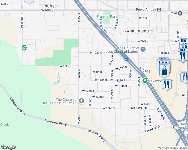 map of restaurants, bars, coffee shops, grocery stores, and more near 1234 South 940 West Street in Provo