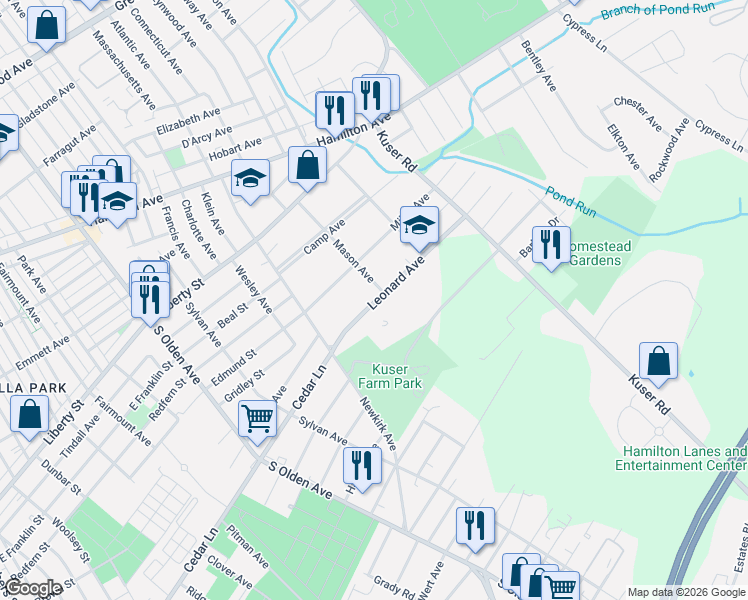 map of restaurants, bars, coffee shops, grocery stores, and more near 140 Leonard Avenue in Hamilton Township