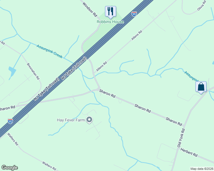 map of restaurants, bars, coffee shops, grocery stores, and more near 279 Windsor Road in Hightstown