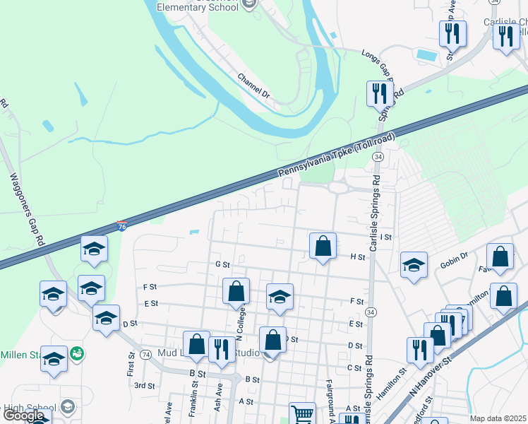 map of restaurants, bars, coffee shops, grocery stores, and more near 26 Courtyard Drive in Carlisle
