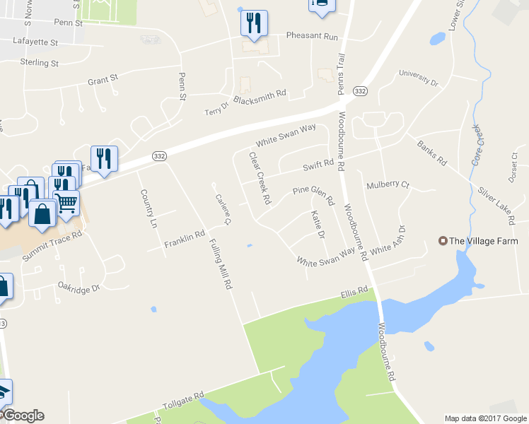 map of restaurants, bars, coffee shops, grocery stores, and more near 244 Pine Glen Road in Langhorne