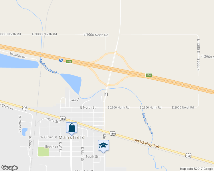 map of restaurants, bars, coffee shops, grocery stores, and more near 2926 North 1300 East Road in Mansfield