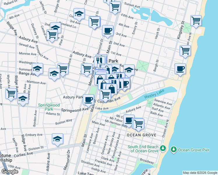 map of restaurants, bars, coffee shops, grocery stores, and more near 701 Summerfield Avenue in Asbury Park
